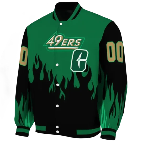 customized charlotte 49ers flame border green black varsity jacket best selling.webp