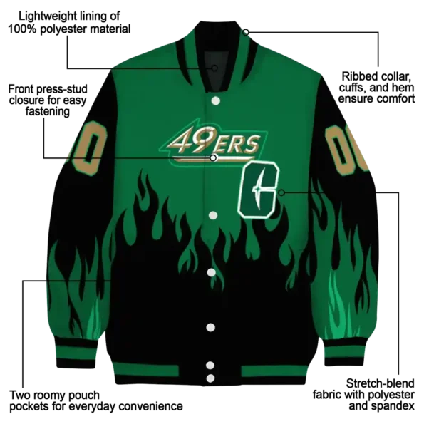 customized charlotte 49ers flame border green black varsity jacket new arrival.webp