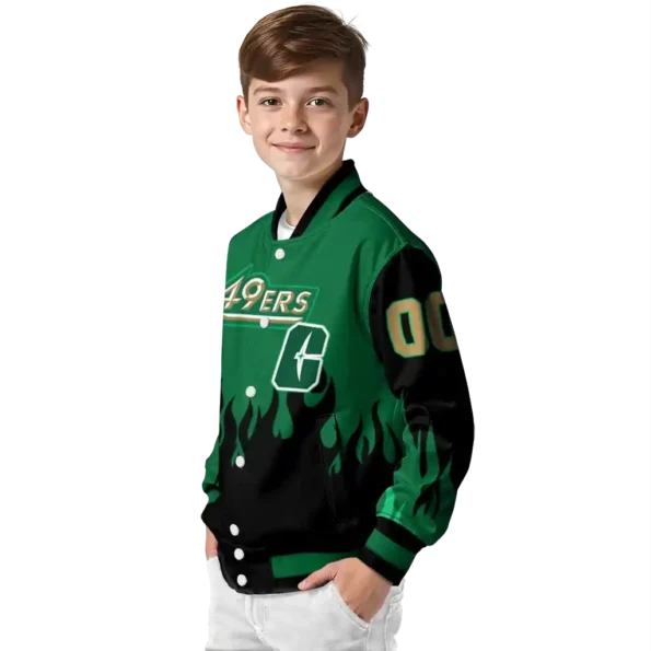 customized charlotte 49ers flame border green black varsity jacket trendy.webp