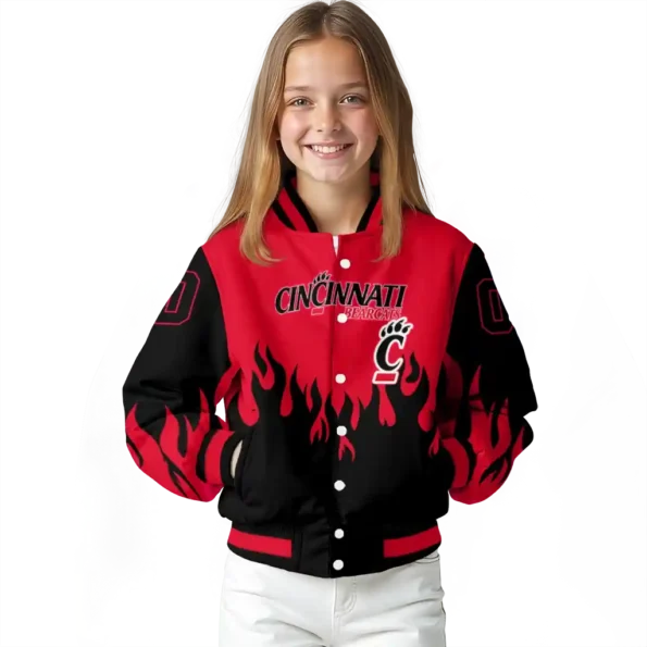 customized cincinnati bearcats flame border red black varsity jacket top rated.webp