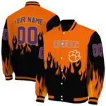 customized clemson tigers flame border orange black varsity jacket best selling.webp