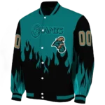 customized coastal carolina chanticleers flame border green black varsity jacket best selling.webp
