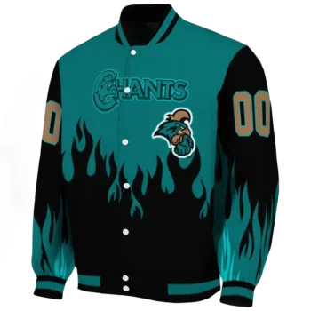 customized coastal carolina chanticleers flame border green black varsity jacket best selling.webp
