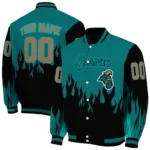 customized coastal carolina chanticleers flame border green black varsity jacket best selling.webp