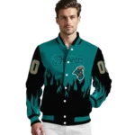 customized coastal carolina chanticleers flame border green black varsity jacket best selling.webp