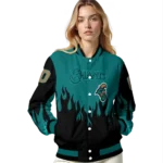 customized coastal carolina chanticleers flame border green black varsity jacket best selling.webp