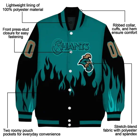customized coastal carolina chanticleers flame border green black varsity jacket new arrival.webp