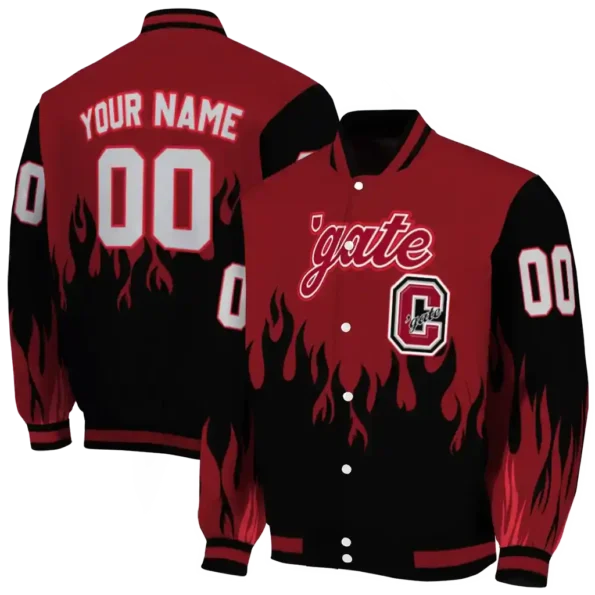 customized colgate raiders flame border maroon black varsity jacket fashion forward.webp