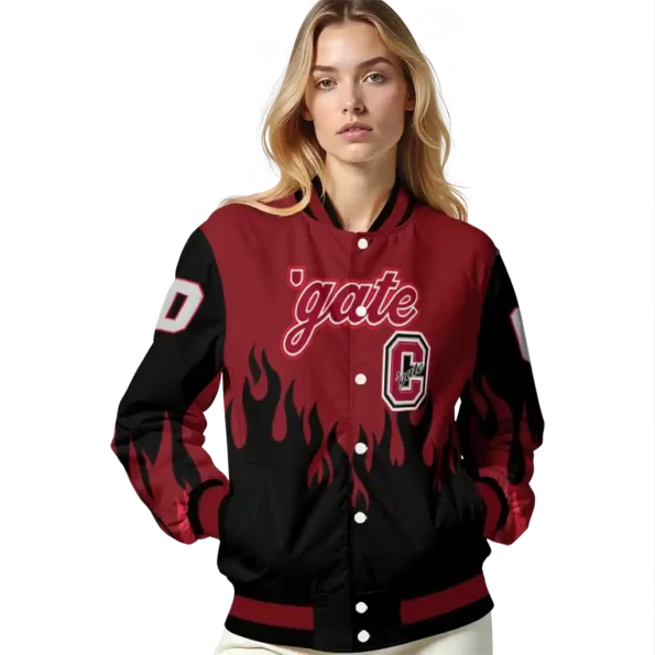 customized colgate raiders flame border maroon black varsity jacket latest model.webp
