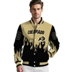 customized colorado buffaloes flame border gold black varsity jacket best selling.webp