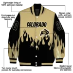 customized colorado buffaloes flame border gold black varsity jacket best selling.webp