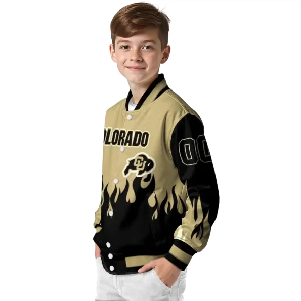 customized colorado buffaloes flame border gold black varsity jacket trendy.webp