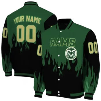 customized colorado state rams flame border green black varsity jacket fashion forward.webp