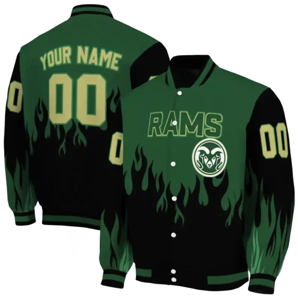 customized colorado state rams flame border green black varsity jacket fashion forward.webp