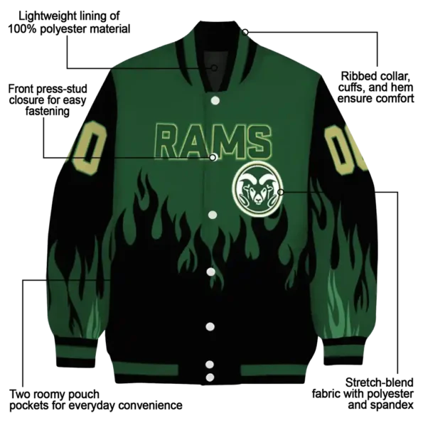 customized colorado state rams flame border green black varsity jacket new arrival.webp
