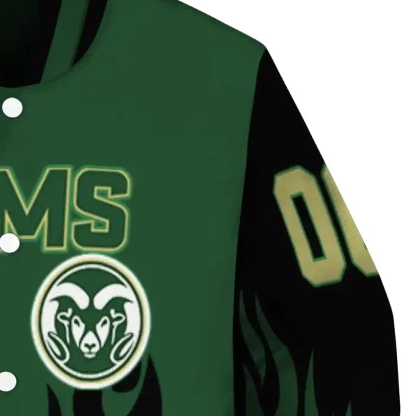 customized colorado state rams flame border green black varsity jacket premium grade.webp