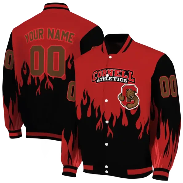 customized cornell big red flame border red black varsity jacket fashion forward.webp