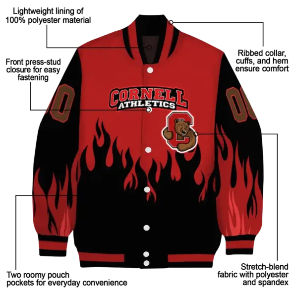 customized cornell big red flame border red black varsity jacket new arrival.webp