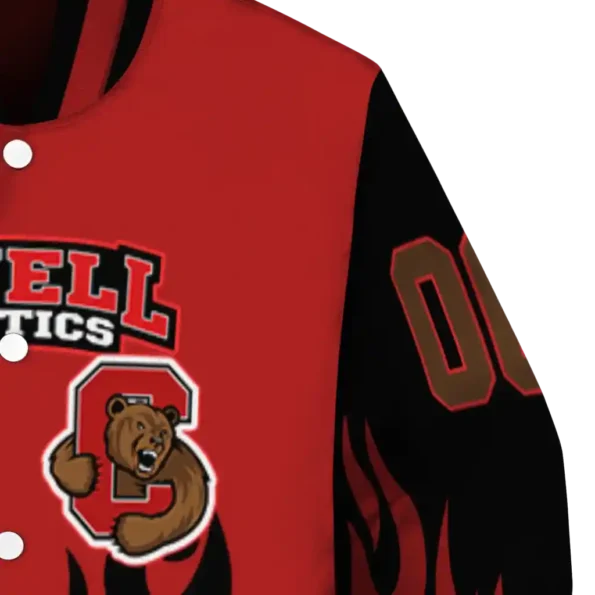 customized cornell big red flame border red black varsity jacket premium grade.webp