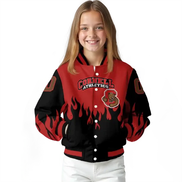 customized cornell big red flame border red black varsity jacket top rated.webp