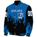 customized creighton bluejays flame border blue black varsity jacket best selling.webp
