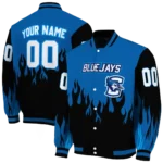 customized creighton bluejays flame border blue black varsity jacket best selling.webp