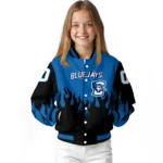 customized creighton bluejays flame border blue black varsity jacket best selling.webp