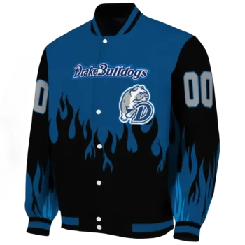 customized drake bulldogs flame border blue black varsity jacket best selling.webp