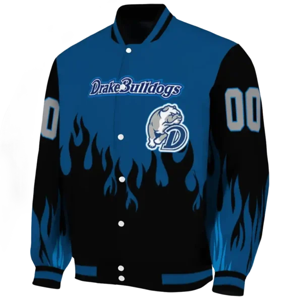 customized drake bulldogs flame border blue black varsity jacket best selling.webp