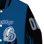 customized drake bulldogs flame border blue black varsity jacket best selling.webp