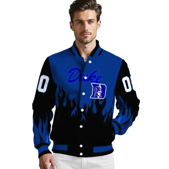 customized duke blue devils flame border blue black varsity jacket high quality.webp