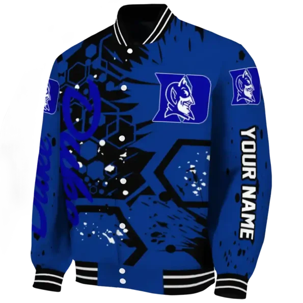 customized duke blue devils hexagon cluster blue black varsity jacket best selling