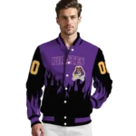 customized east carolina pirates flame border purple black varsity jacket best selling.webp