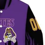 customized east carolina pirates flame border purple black varsity jacket best selling.webp
