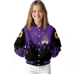 customized east carolina pirates flame border purple black varsity jacket best selling.webp