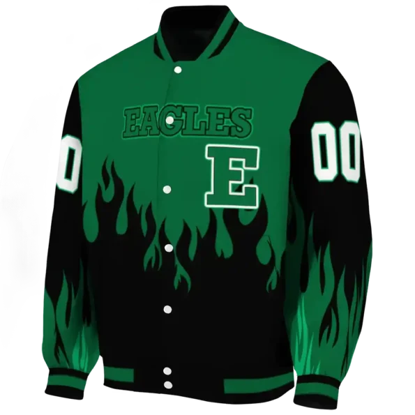 customized eastern michigan eagles flame border green black varsity jacket best selling.webp