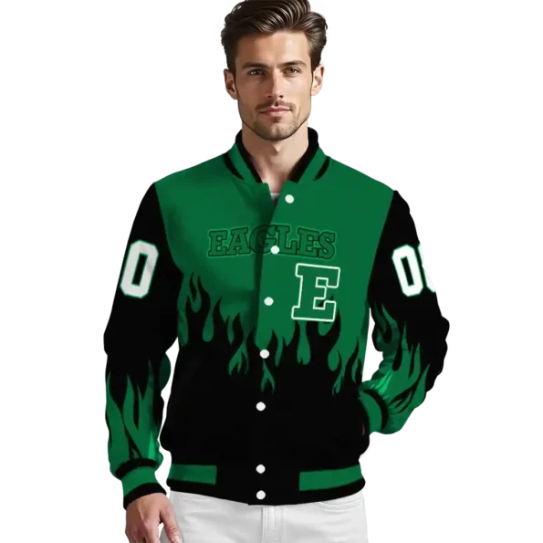 customized eastern michigan eagles flame border green black varsity jacket high quality.webp