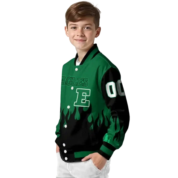 customized eastern michigan eagles flame border green black varsity jacket trendy.webp