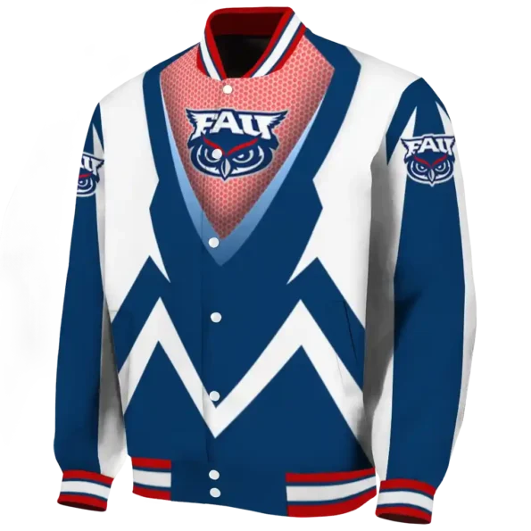 customized florida atlantic owls v stripes blue white varsity jacket best selling