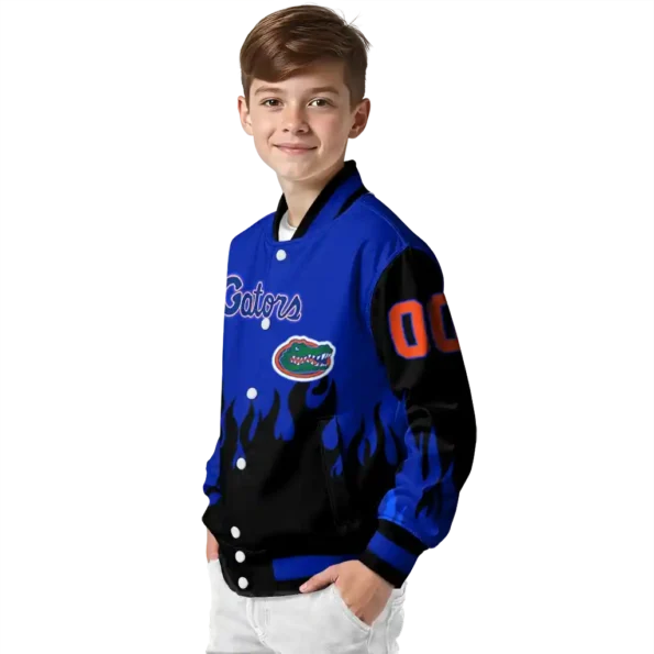 customized florida gators flame border blue black varsity jacket trendy.webp