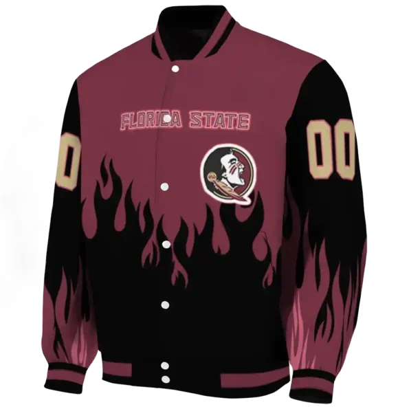 customized florida state seminoles flame border garnet black varsity jacket best selling.webp