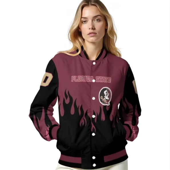 customized florida state seminoles flame border garnet black varsity jacket latest model.webp