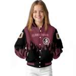 customized florida state seminoles flame border garnet black varsity jacket best selling.webp