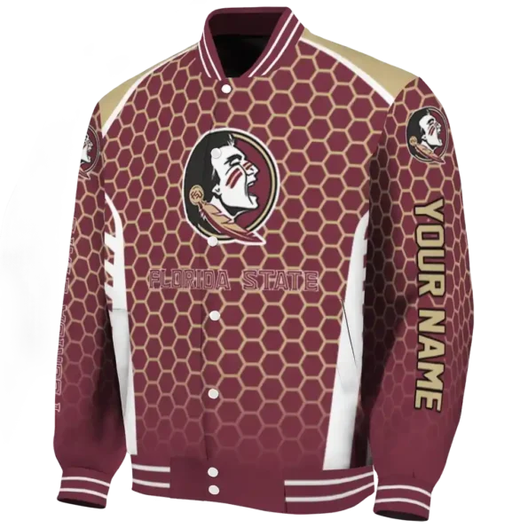 customized florida state seminoles hexagon grid garnet varsity jacket best selling
