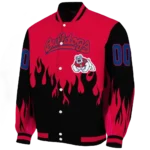 customized fresno state bulldogs flame border red black varsity jacket best selling.webp