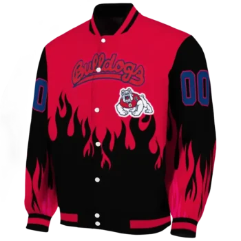 customized fresno state bulldogs flame border red black varsity jacket best selling.webp