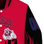 customized fresno state bulldogs flame border red black varsity jacket best selling.webp