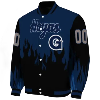 customized georgetown hoyas flame border blue black varsity jacket best selling.webp