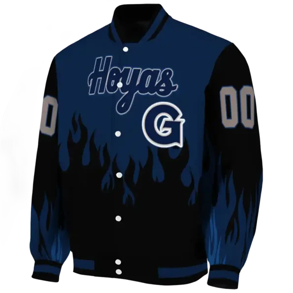 customized georgetown hoyas flame border blue black varsity jacket best selling.webp