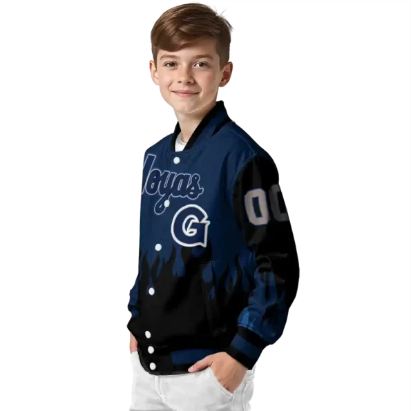 customized georgetown hoyas flame border blue black varsity jacket trendy.webp